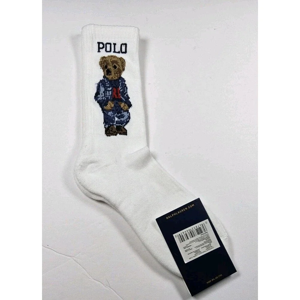 Polo Ralph Lauren Denim Bear Crew Socks Size 13-16 Flawed